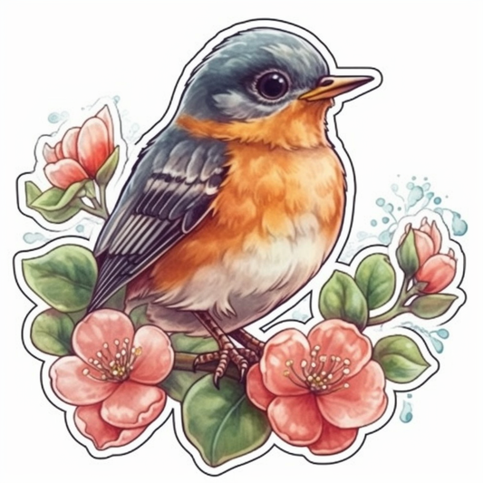 Michigan American Robin bird Apple Blossom flower  Vinyl Decal Sticker for Car, Laptop, Tumbler and more # 008758