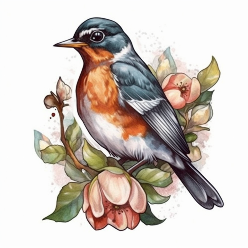 Michigan American Robin bird Apple Blossom flower  Vinyl Decal Sticker for Car, Laptop, Tumbler and more # 008716