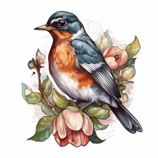 Michigan American Robin bird Apple Blossom flower  Vinyl Decal Sticker for Car, Laptop, Tumbler and more # 008716