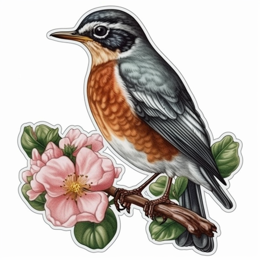 Michigan American Robin bird Apple Blossom flower  Vinyl Decal Sticker for Car, Laptop, Tumbler and more # 008771