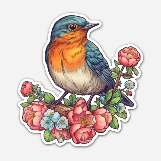 Michigan American Robin bird Apple Blossom flower  Vinyl Decal Sticker for Car, Laptop, Tumbler and more # 008784