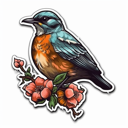 Michigan American Robin bird Apple Blossom flower  Vinyl Decal Sticker for Car, Laptop, Tumbler and more # 008717