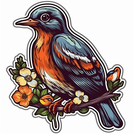 Michigan American Robin bird Apple Blossom flower  Vinyl Decal Sticker for Car, Laptop, Tumbler and more # 008746