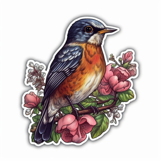 Michigan American Robin bird Apple Blossom flower  Vinyl Decal Sticker for Car, Laptop, Tumbler and more # 008719
