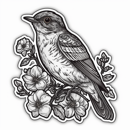 Michigan American Robin bird Apple Blossom flower  Vinyl Decal Sticker for Car, Laptop, Tumbler and more # 008790