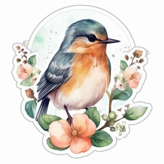Michigan American Robin bird Apple Blossom flower  Vinyl Decal Sticker for Car, Laptop, Tumbler and more # 008688
