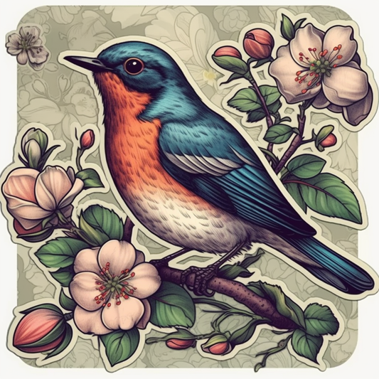 Michigan American Robin bird Apple Blossom flower  Vinyl Decal Sticker for Car, Laptop, Tumbler and more # 008802