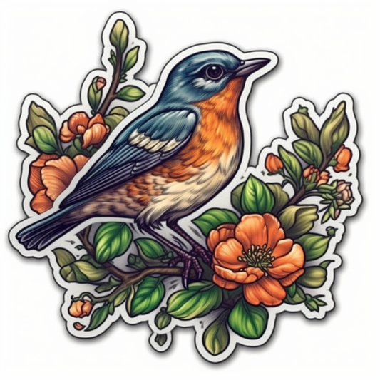 Michigan American Robin bird Apple Blossom flower  Vinyl Decal Sticker for Car, Laptop, Tumbler and more # 008787