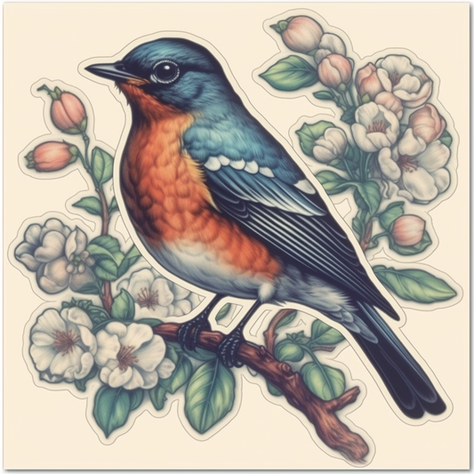 Michigan American Robin bird Apple Blossom flower  Vinyl Decal Sticker for Car, Laptop, Tumbler and more # 008755