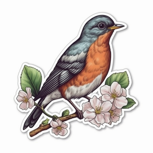 Michigan American Robin bird Apple Blossom flower  Vinyl Decal Sticker for Car, Laptop, Tumbler and more # 008738
