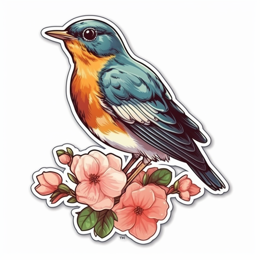 Michigan American Robin bird Apple Blossom flower  Vinyl Decal Sticker for Car, Laptop, Tumbler and more # 008763