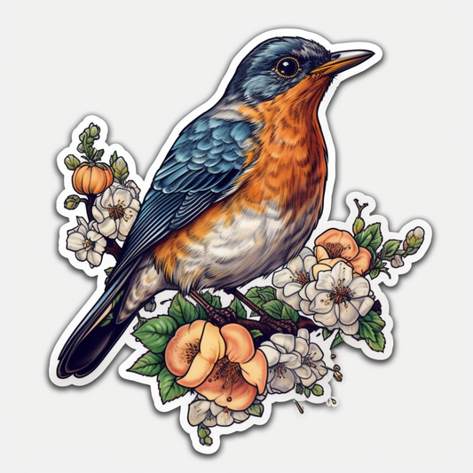 Michigan American Robin bird Apple Blossom flower  Vinyl Decal Sticker for Car, Laptop, Tumbler and more # 008793