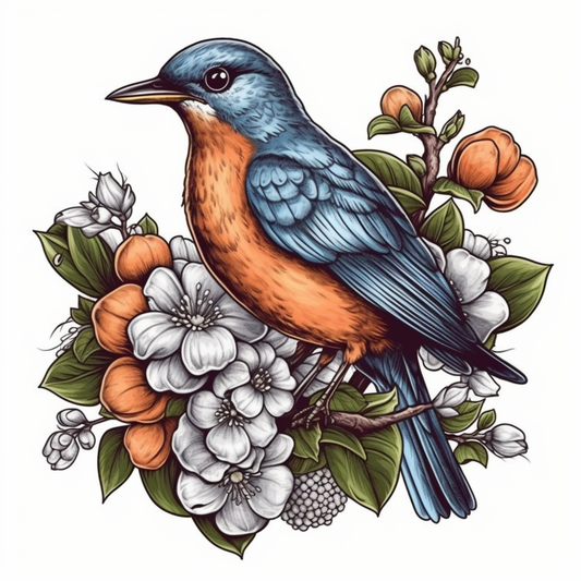 Michigan American Robin bird Apple Blossom flower  Vinyl Decal Sticker for Car, Laptop, Tumbler and more # 008785