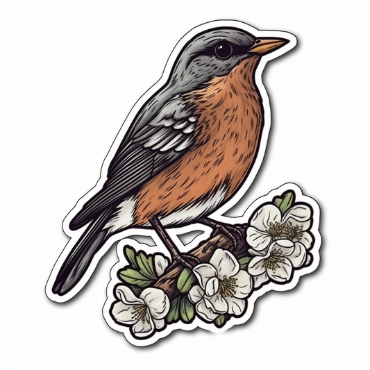Michigan American Robin bird Apple Blossom flower  Vinyl Decal Sticker for Car, Laptop, Tumbler and more # 008796