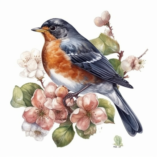 Michigan American Robin bird Apple Blossom flower  Vinyl Decal Sticker for Car, Laptop, Tumbler and more # 008671