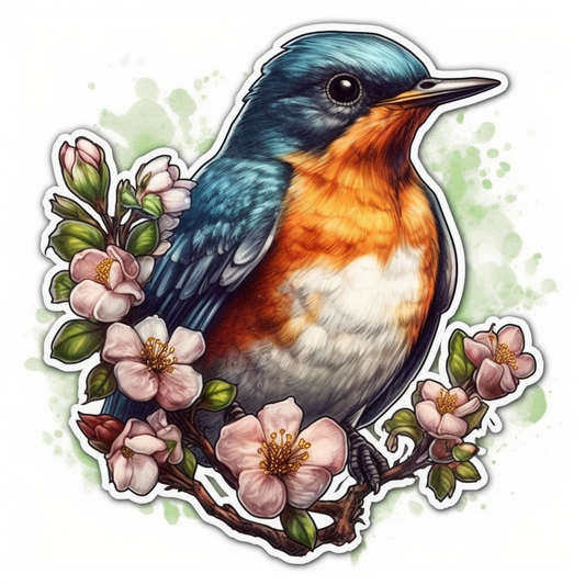 Michigan American Robin bird Apple Blossom flower  Vinyl Decal Sticker for Car, Laptop, Tumbler and more # 008795