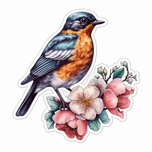 Michigan American Robin bird Apple Blossom flower  Vinyl Decal Sticker for Car, Laptop, Tumbler and more # 008733