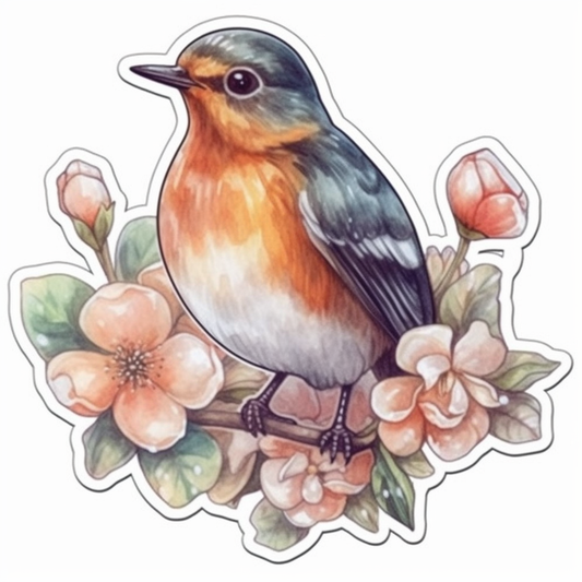 Michigan American Robin bird Apple Blossom flower  Vinyl Decal Sticker for Car, Laptop, Tumbler and more # 008788