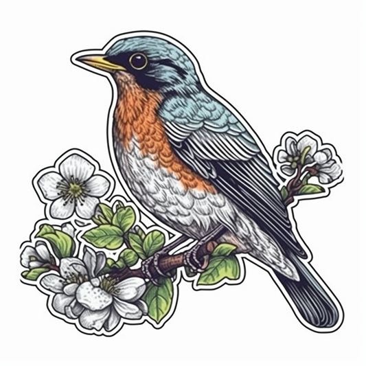 Michigan American Robin bird Apple Blossom flower  Vinyl Decal Sticker for Car, Laptop, Tumbler and more # 008773
