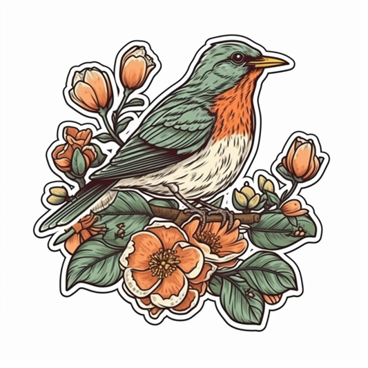 Michigan American Robin bird Apple Blossom flower  Vinyl Decal Sticker for Car, Laptop, Tumbler and more # 008801