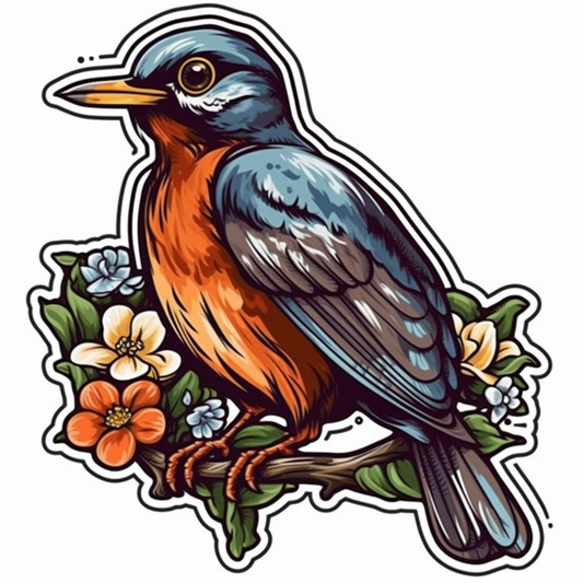 Michigan American Robin bird Apple Blossom flower  Vinyl Decal Sticker for Car, Laptop, Tumbler and more # 008779