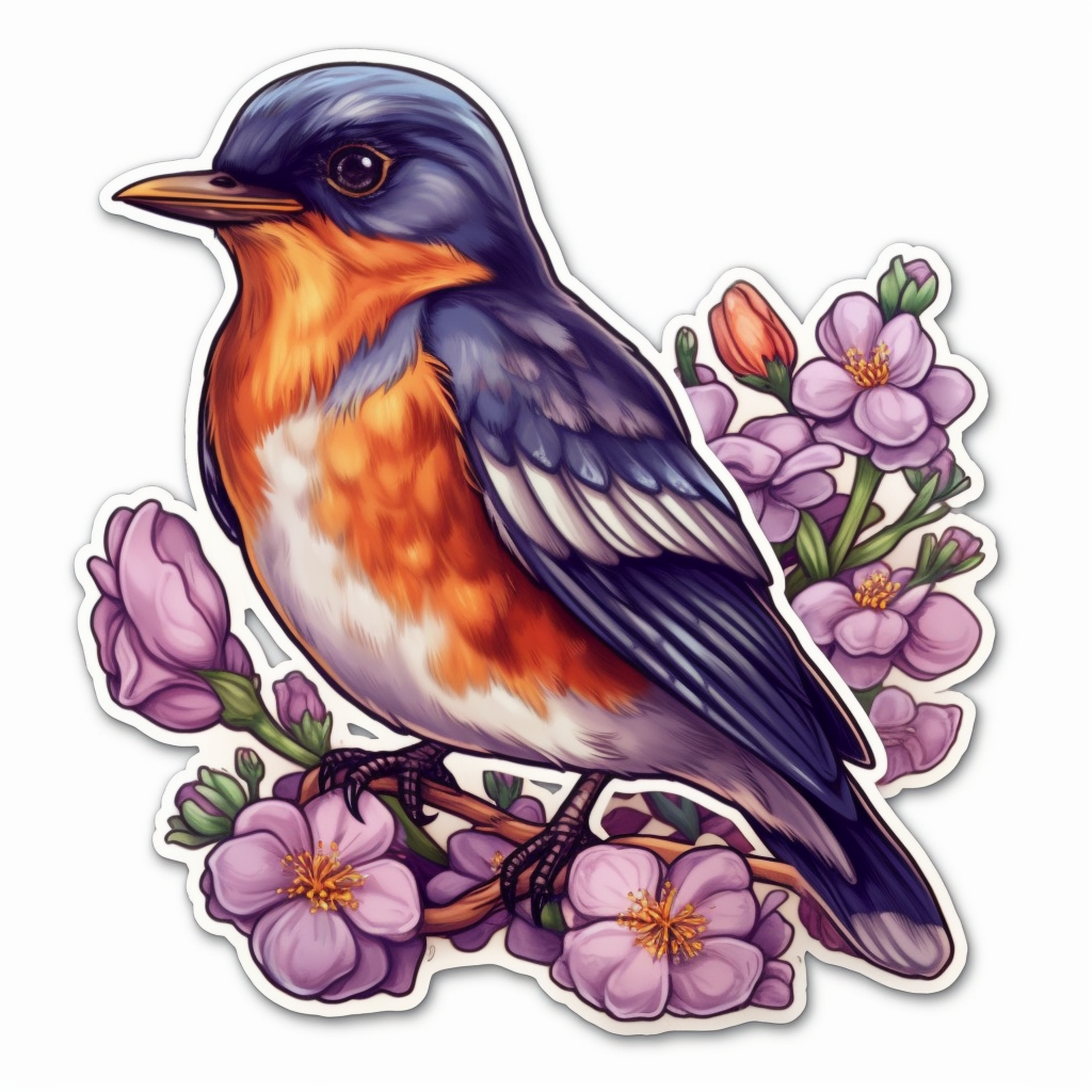 Wisconsin American Robin bird Wood Violet flower  Vinyl Decal Sticker for Car, Laptop, Tumbler and more # 0010053