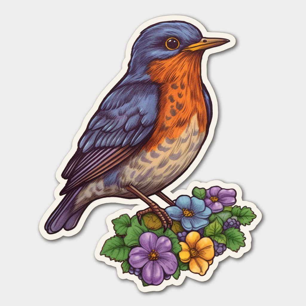 Wisconsin American Robin bird Wood Violet flower  Vinyl Decal Sticker for Car, Laptop, Tumbler and more # 0010057