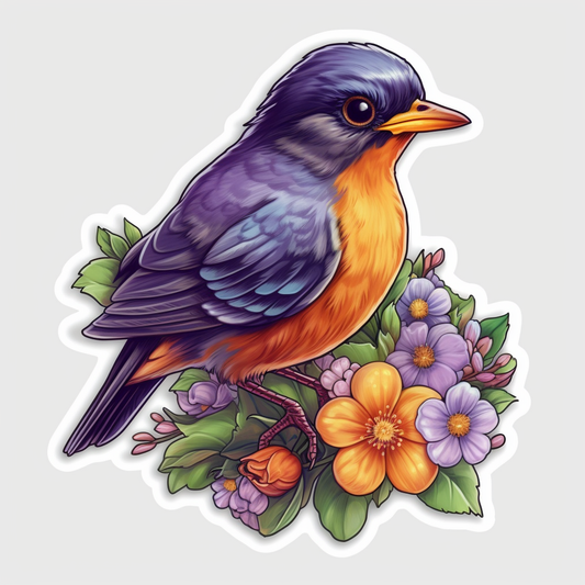Wisconsin American Robin bird Wood Violet flower  Vinyl Decal Sticker for Car, Laptop, Tumbler and more # 0010036