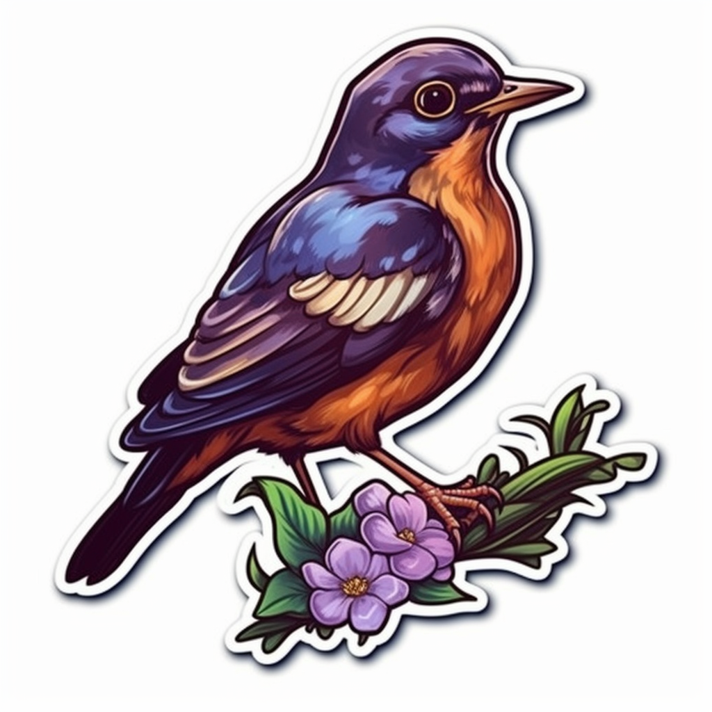 Wisconsin American Robin bird Wood Violet flower  Vinyl Decal Sticker for Car, Laptop, Tumbler and more # 0010059