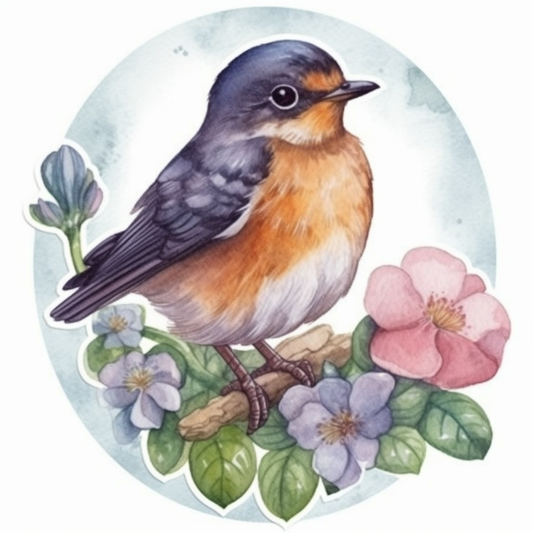 Wisconsin American Robin bird Wood Violet flower  Vinyl Decal Sticker for Car, Laptop, Tumbler and more # 0010028