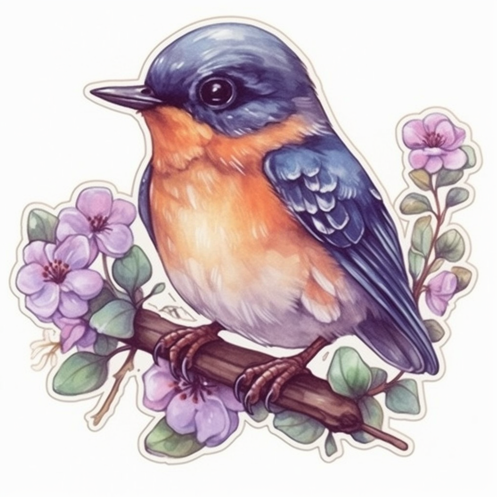 Wisconsin American Robin bird Wood Violet flower  Vinyl Decal Sticker for Car, Laptop, Tumbler and more # 0010019