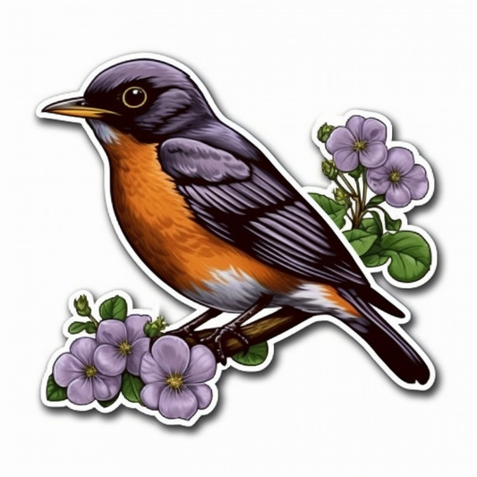 Wisconsin American Robin bird Wood Violet flower  Vinyl Decal Sticker for Car, Laptop, Tumbler and more # 0010018