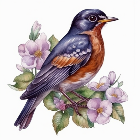 Wisconsin American Robin bird Wood Violet flower  Vinyl Decal Sticker for Car, Laptop, Tumbler and more # 0010054