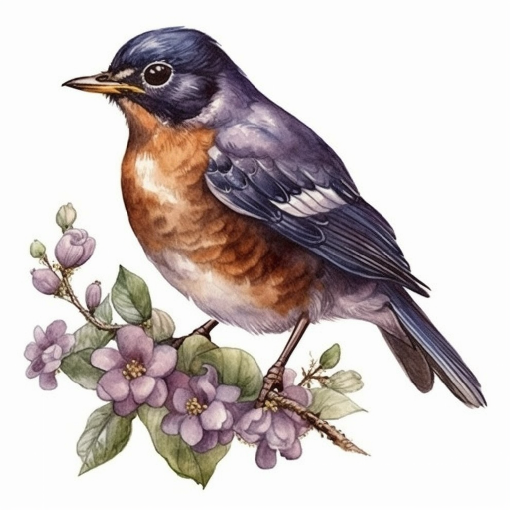 Wisconsin American Robin bird Wood Violet flower  Vinyl Decal Sticker for Car, Laptop, Tumbler and more # 0010052