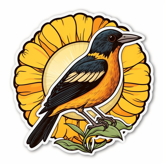 Maryland Baltimore Oriole bird Black-eyed Susan flower  Vinyl Decal Sticker for Car, Laptop, Tumbler and more # 008786