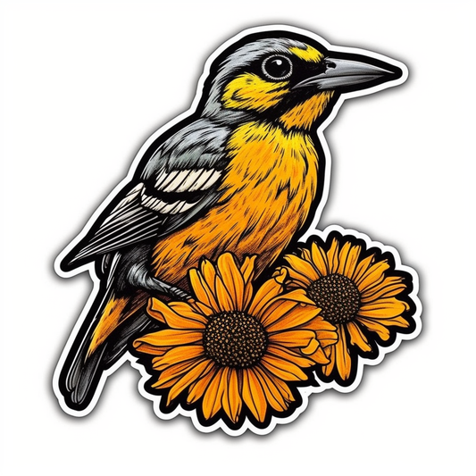 Maryland Baltimore Oriole bird Black-eyed Susan flower  Vinyl Decal Sticker for Car, Laptop, Tumbler and more # 008710
