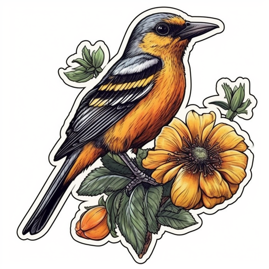 Maryland Baltimore Oriole bird Black-eyed Susan flower  Vinyl Decal Sticker for Car, Laptop, Tumbler and more # 008752