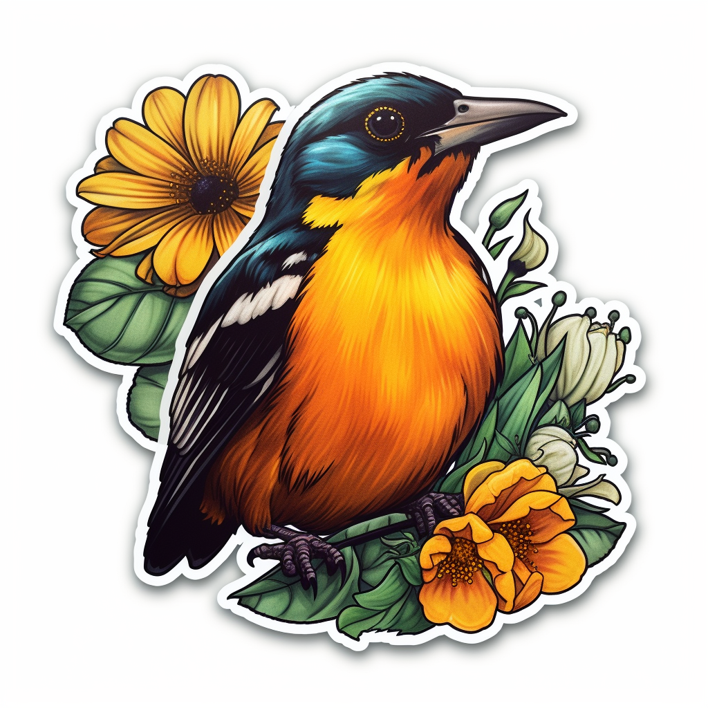 Maryland Baltimore Oriole bird Black-eyed Susan flower  Vinyl Decal Sticker for Car, Laptop, Tumbler and more # 008765