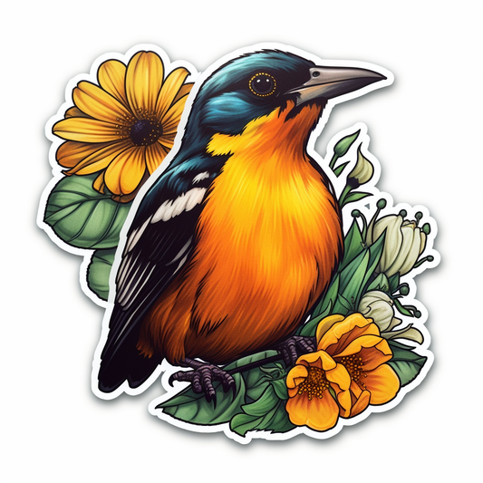 Maryland Baltimore Oriole bird Black-eyed Susan flower  Vinyl Decal Sticker for Car, Laptop, Tumbler and more # 008765