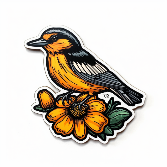 Maryland Baltimore Oriole bird Black-eyed Susan flower  Vinyl Decal Sticker for Car, Laptop, Tumbler and more # 008680