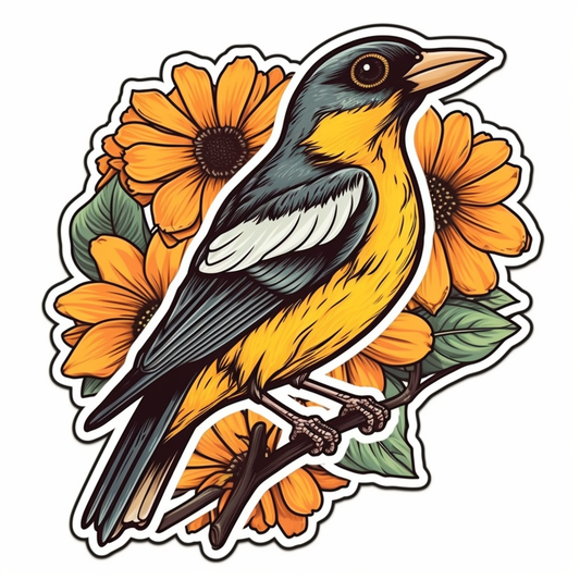 Maryland Baltimore Oriole bird Black-eyed Susan flower  Vinyl Decal Sticker for Car, Laptop, Tumbler and more # 008751