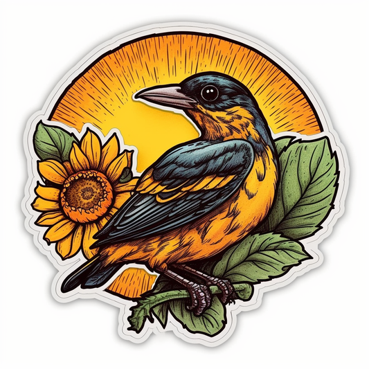 Maryland Baltimore Oriole bird Black-eyed Susan flower  Vinyl Decal Sticker for Car, Laptop, Tumbler and more # 008781
