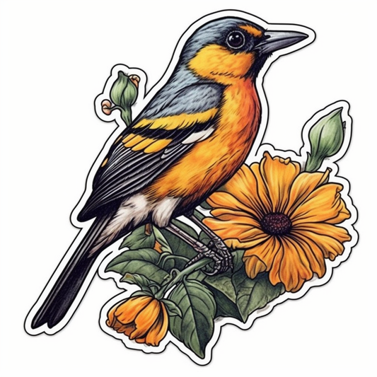 Maryland Baltimore Oriole bird Black-eyed Susan flower  Vinyl Decal Sticker for Car, Laptop, Tumbler and more # 008768