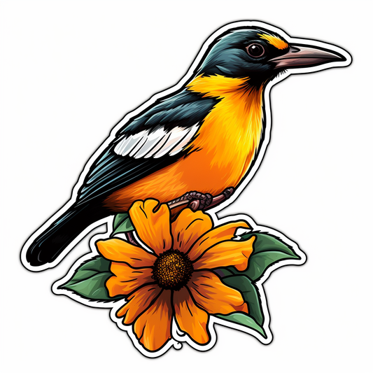 Maryland Baltimore Oriole bird Black-eyed Susan flower  Vinyl Decal Sticker for Car, Laptop, Tumbler and more # 008764