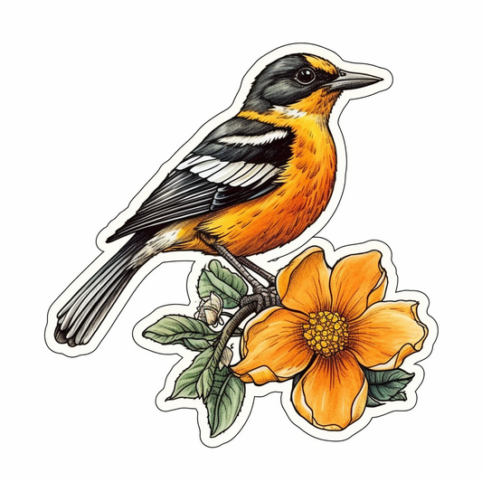 Maryland Baltimore Oriole bird Black-eyed Susan flower  Vinyl Decal Sticker for Car, Laptop, Tumbler and more # 008728