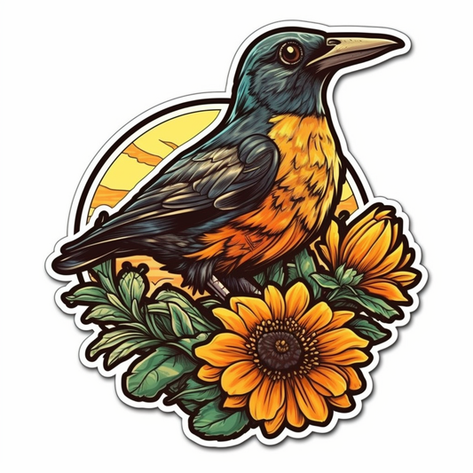 Maryland Baltimore Oriole bird Black-eyed Susan flower  Vinyl Decal Sticker for Car, Laptop, Tumbler and more # 008742