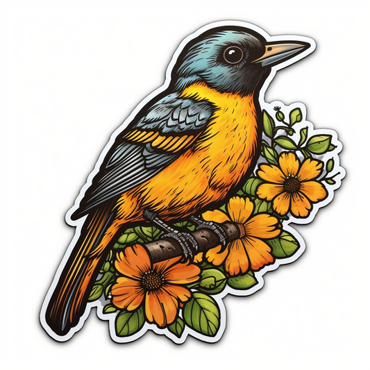 Maryland Baltimore Oriole bird Black-eyed Susan flower  Vinyl Decal Sticker for Car, Laptop, Tumbler and more # 008735