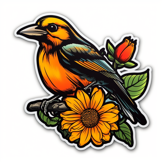 Maryland Baltimore Oriole bird Black-eyed Susan flower  Vinyl Decal Sticker for Car, Laptop, Tumbler and more # 008744
