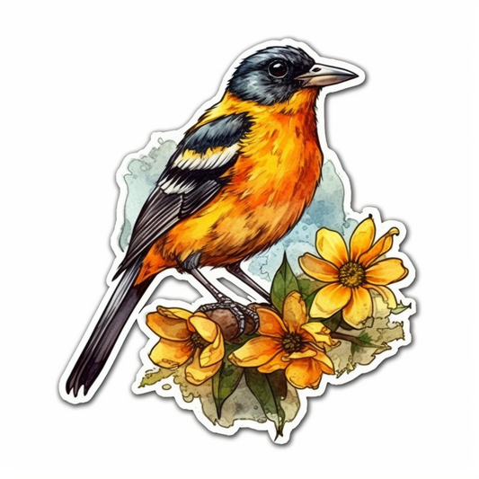 Maryland Baltimore Oriole bird Black-eyed Susan flower  Vinyl Decal Sticker for Car, Laptop, Tumbler and more # 008701