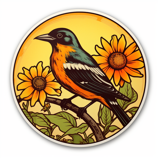 Maryland Baltimore Oriole bird Black-eyed Susan flower  Vinyl Decal Sticker for Car, Laptop, Tumbler and more # 008760